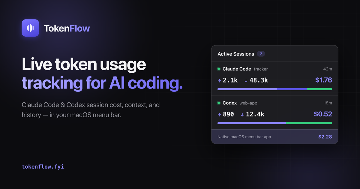 TokenFlow - Live Claude Code and Codex token usage tracker